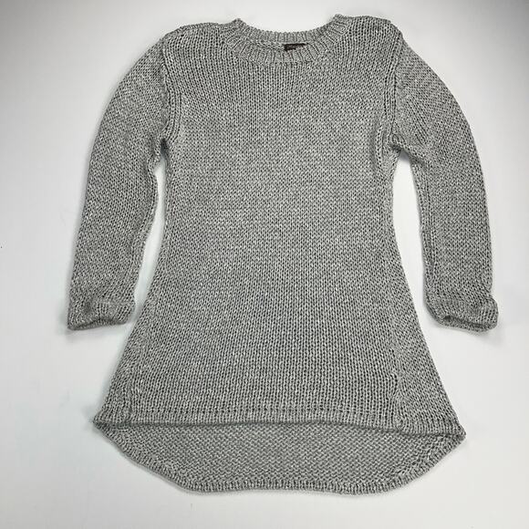 J. McLaughlin Silver Gray Crew Neck Chunky Knit Tunic Sweater Size L Slim Fit - Picture 2 of 9